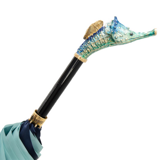 Seahorse motif enameled brass handmade Italian umbrella canopy detail