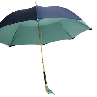 Seahorse motif enameled brass handmade Italian rain umbrella side view