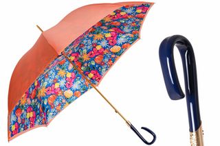 Orange floral handmade Italian designer acetate handle gift box umbrella front