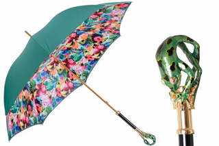 Frog handmade Italian enameled brass handle stylish umbrella front view