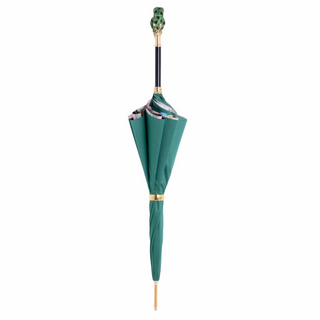 Frog handmade Italian enameled brass handle umbrella close-up