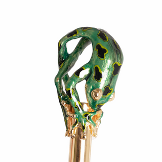 Frog handmade Italian enameled brass handle umbrella detail
