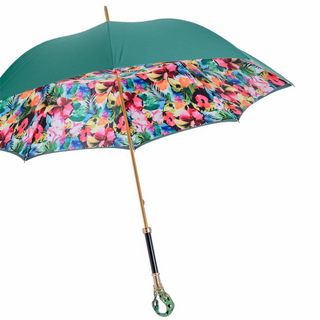 Frog handmade Italian enameled brass handle stylish umbrella side view