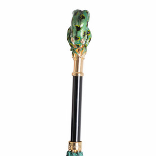 Frog handmade Italian enameled brass handle umbrella canopy detail
