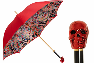 Luxury skull handmade Italian red resin handle polyester umbrella front