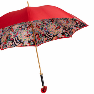 Luxury skull handmade Italian red resin handle polyester umbrella side