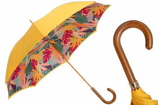 Yellow tropical wooden handle luxury Italian women's umbrella front view