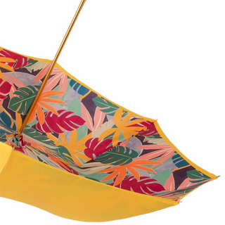 Yellow tropical wooden handle luxury Italian women's umbrella handle view