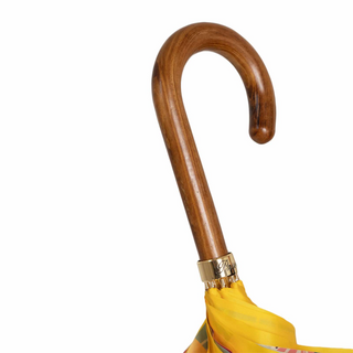 Yellow tropical wooden handle luxury Italian women's umbrella open canopy
