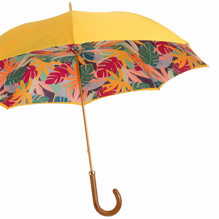 Yellow tropical wooden handle luxury Italian women's umbrella side view