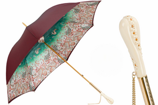 Burgundy paisley double cloth Swarovski crystal handle handmade Italian umbrella front
