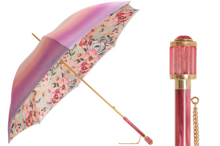 Pink ombre floral handmade Italian acetate handle umbrella front view
