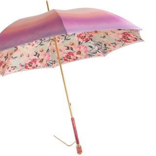 Pink ombre floral handmade Italian acetate handle umbrella side view