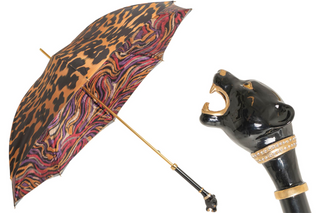 Luxury panther enameled brass handle Italian women's umbrella front view