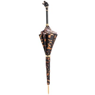 Luxury panther enameled brass handle Italian women's umbrella close-up handle detail