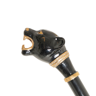Luxury panther enameled brass handle Italian women's umbrella full view
