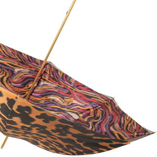 Luxury panther enameled brass handle Italian women's umbrella handle view
