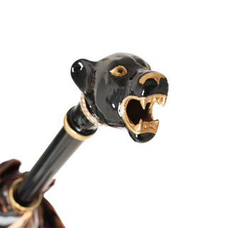 Luxury panther enameled brass handle Italian women's umbrella canopy detail