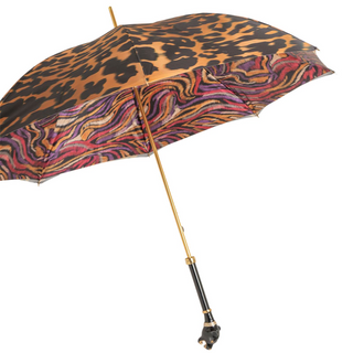 Luxury panther enameled brass handle Italian women's umbrella side view