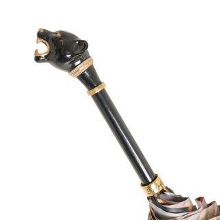 Luxury panther enameled brass handle Italian women's umbrella open canopy