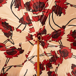 Flowered burgundy handmade Italian leather umbrella top view