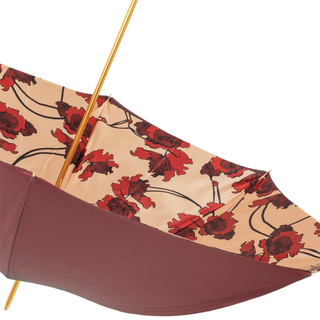 Flowered burgundy handmade Italian leather umbrella open canopy