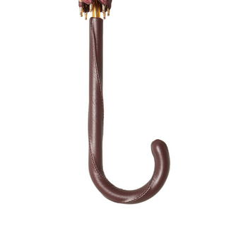 Flowered burgundy handmade Italian leather umbrella canopy detail
