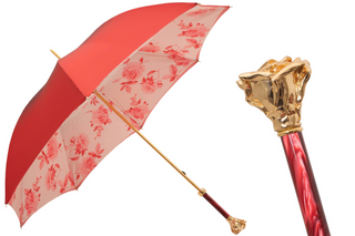 Gold rose handmade Italian luxury gold gilt handle umbrella front view