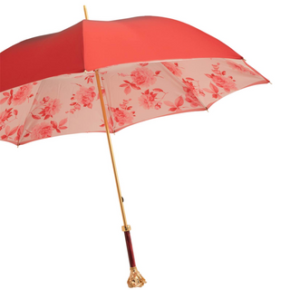 Gold rose handmade Italian luxury gold gilt handle umbrella side view