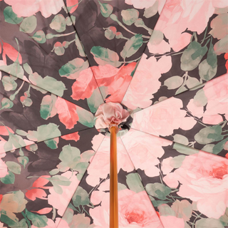 Designer pink enameled brass handmade Italian umbrella open canopy