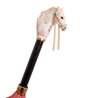 Designer pink enameled brass handmade Italian umbrella canopy detail