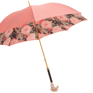 Designer pink enameled brass handmade Italian manual umbrella side
