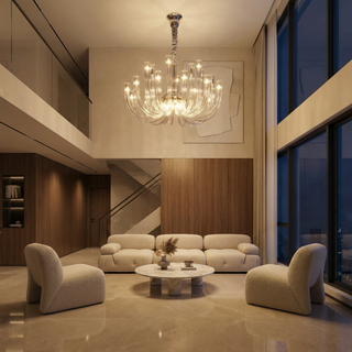 Glass Chandelier – Modern Clear Glass Pendant with Integrated LED Lighting