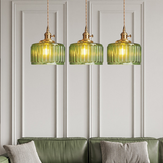Vintage Glass Pendant Light - Elegant Cylindrical Glass Lamp for Kitchen Island