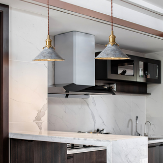 Industrial pendant with brass oxidized metal shade