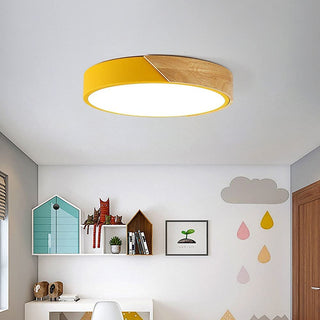 Wood Ceiling Lamp – Modern Round LED Dimmable Flush Mount Lighting Fixture