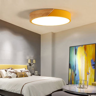 Wood Ceiling Lamp – Modern Round LED Dimmable Flush Mount Lighting Fixture