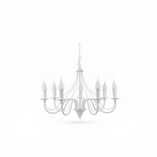 White Candleholder Chandelier – Elegant 7 Bulb Modern Dining Room Light Fixture