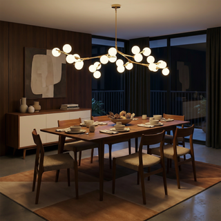 Elegant Pendant Lamp – Gold Chandelier with Sculpted Branch Design & Frosted Globes