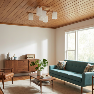 Japandi minimalist wood LED ceiling light soft illumination set view