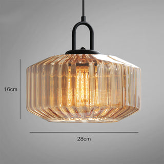 Mid Century Pendant Light – Striped Glass Lamp with E27 Bulb Base for Living Room