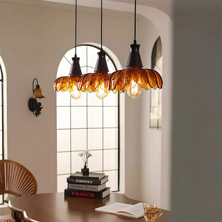 Suspension en verre ambré – Lampe rétro en forme de fleur avec abat-jour décoratif