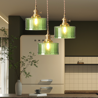 Cylindrical pendant with elegant vintage glass shade