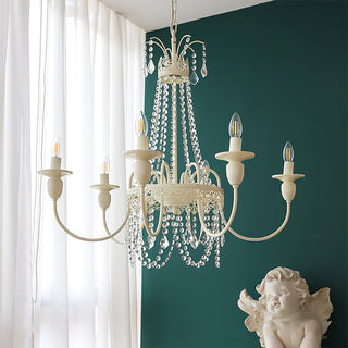 Vintage crystal glass tassel chandelier — white luxury ceiling warm