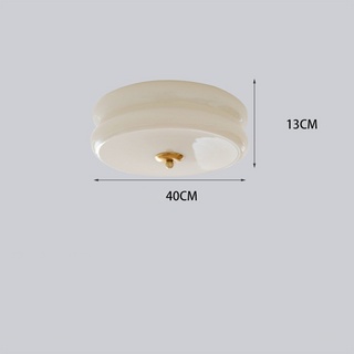 Art Deco Ceiling Light - LED Cream Cake Lamp With Glass Shade & Jade Finish