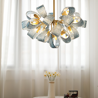 Elegant glass chandelier copper blue luxury dining room lamp