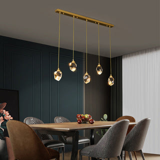 Raindrop chandelier side angle — modern gold crystal ceiling lamp