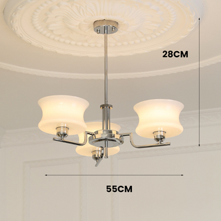 Chrome gold brass glass chandelier dining room fixture detail