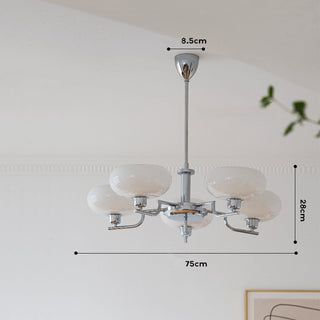 Medieval iron glass chandelier wide view — designer warm ambient