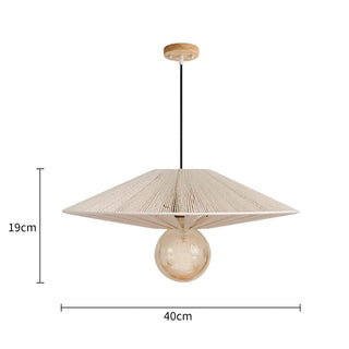 Handmade rope hat pendant side view — vintage ceiling fixture